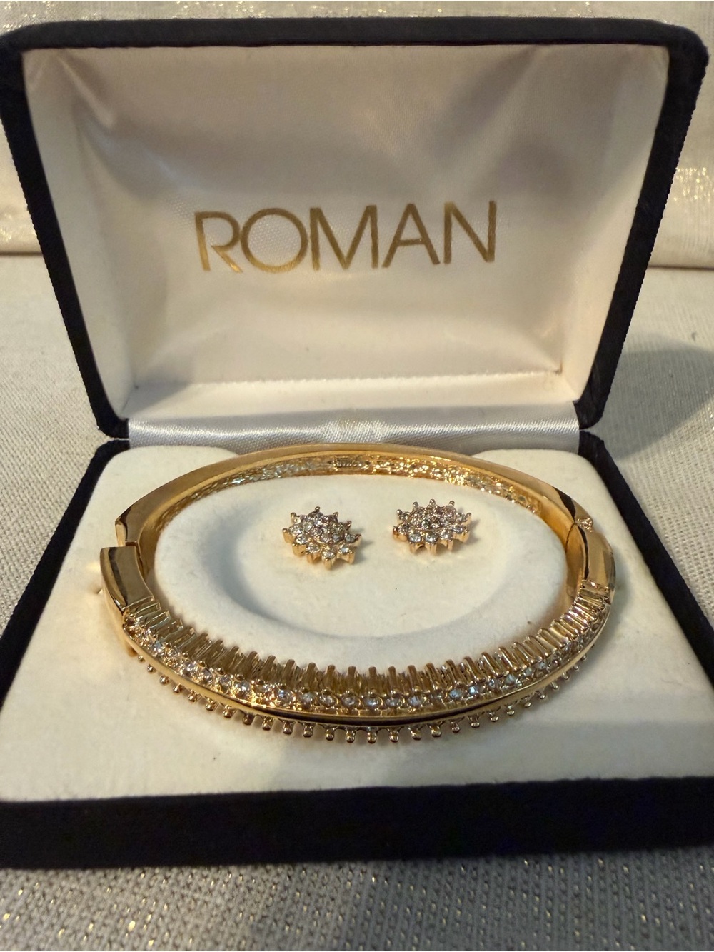 Roman Gold Crystal Bangle with Matching Stud Earrings